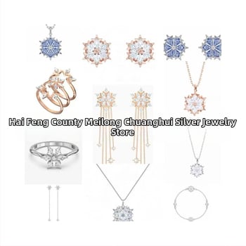 Vario pagrindo auskarai snaigė, sidabro 925 pakabukas – rinkinys moterims