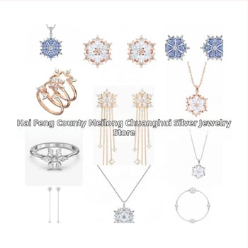 Vario pagrindo auskarai snaigė, sidabro 925 pakabukas – rinkinys moterims