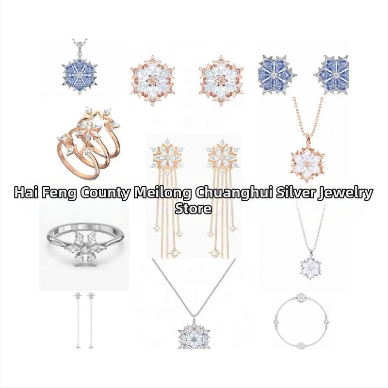 Vario pagrindo auskarai snaigė, sidabro 925 pakabukas – rinkinys moterims