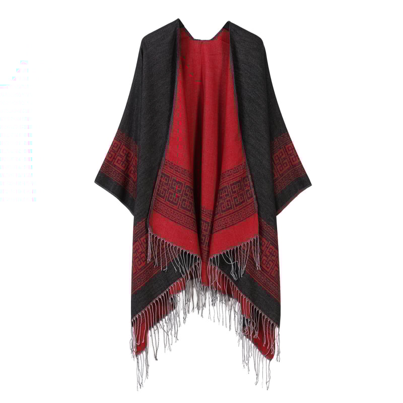 Двустранен шал с ивици и каре, имитационен кашмир, за всички сезони