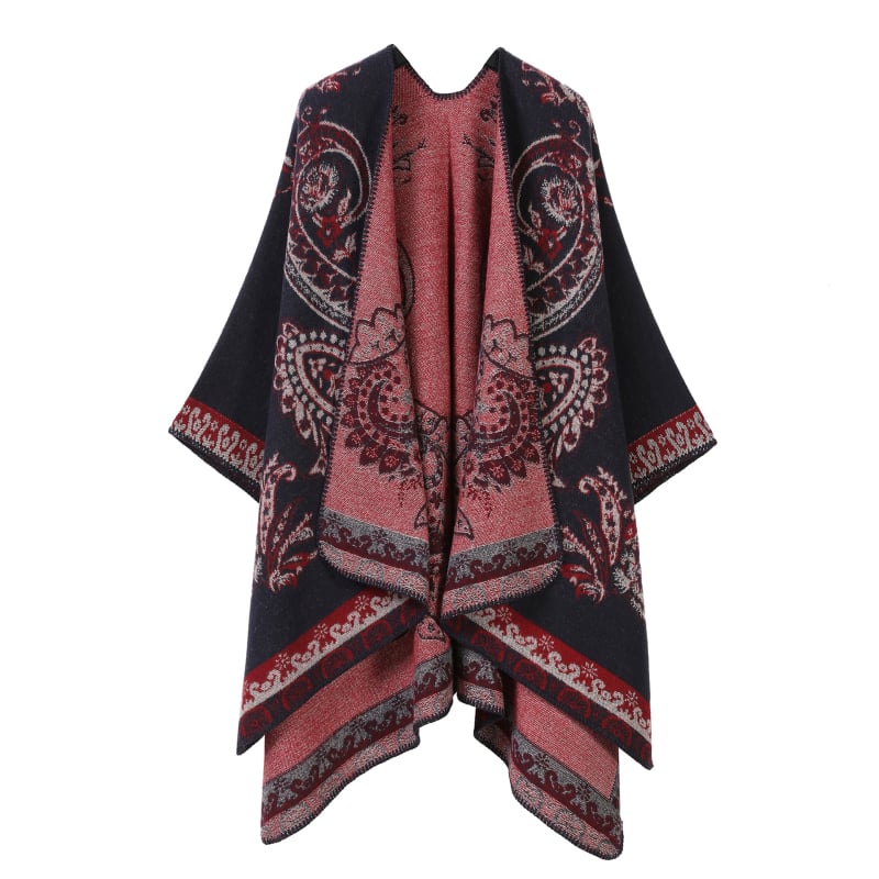 Двустранен шал с ивици и каре, имитационен кашмир, за всички сезони