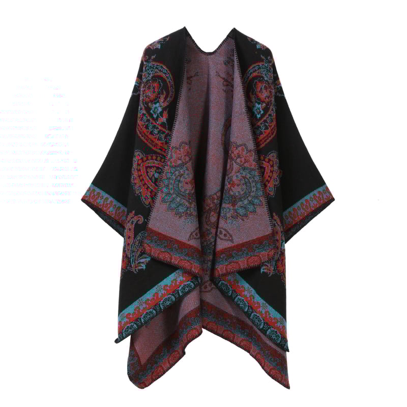 Двустранен шал с ивици и каре, имитационен кашмир, за всички сезони