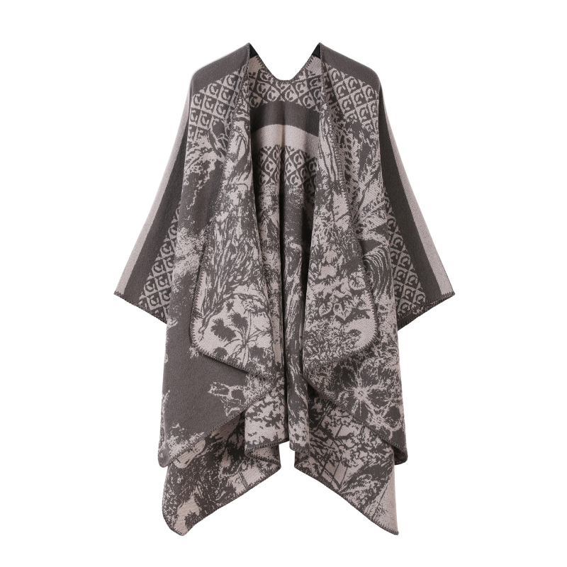 Двустранен шал с ивици и каре, имитационен кашмир, за всички сезони