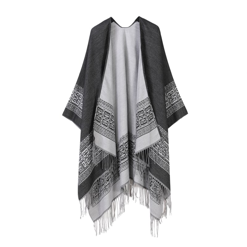 Двустранен шал с ивици и каре, имитационен кашмир, за всички сезони