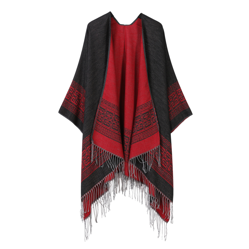 Двустранен шал с ивици и каре, имитационен кашмир, за всички сезони