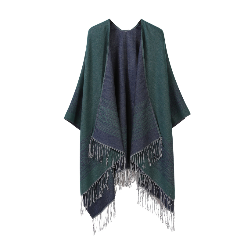 Двустранен шал с ивици и каре, имитационен кашмир, за всички сезони