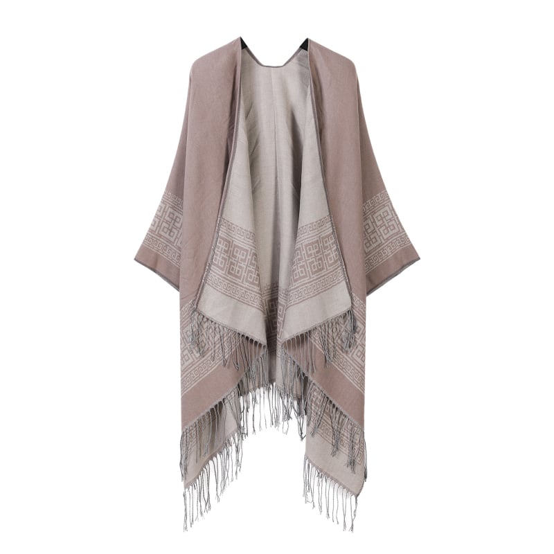 Двустранен шал с ивици и каре, имитационен кашмир, за всички сезони