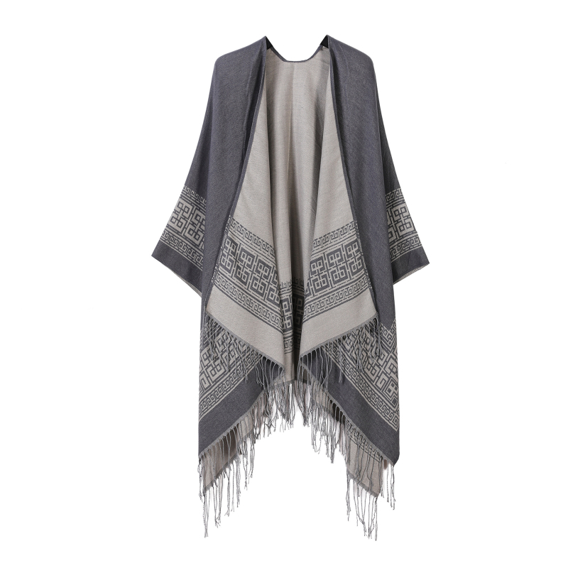 Двустранен шал с ивици и каре, имитационен кашмир, за всички сезони