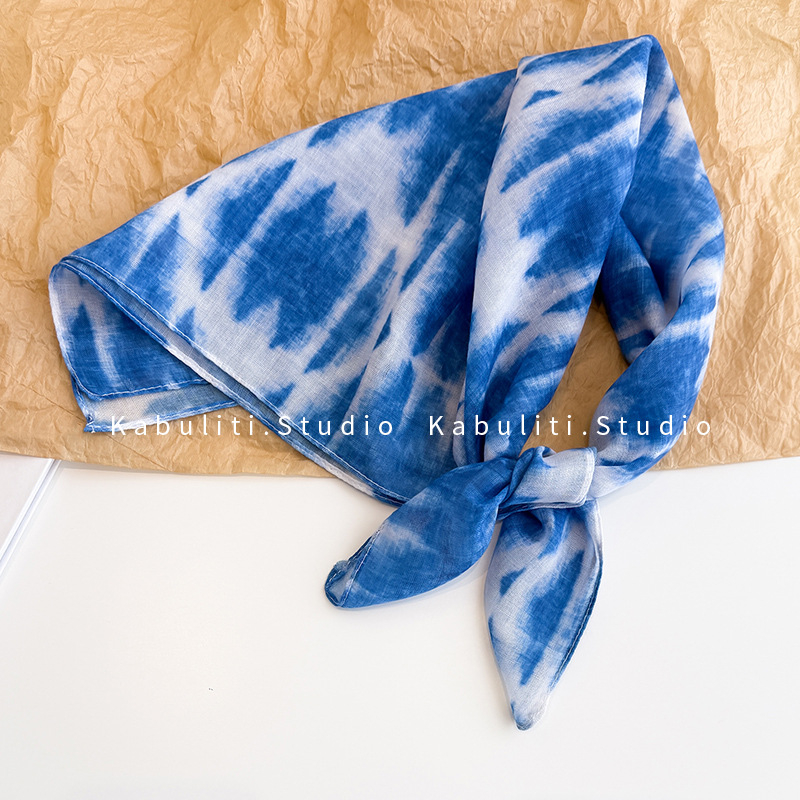 Šal - poliester, warp-knit tkanina, tie-dye, umjetnički vintage stil, jesen