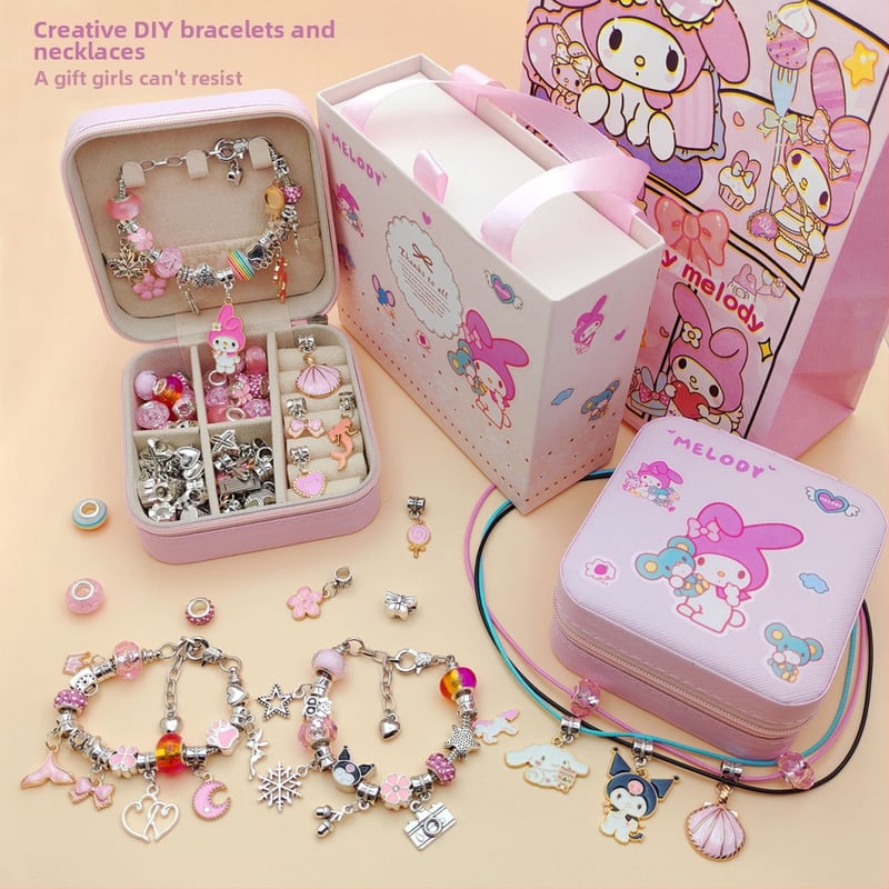 DIY rinkinys vaikams – apyrankė ir karoliai mergaitėms – lydinys; gyvatės grandinė; pakabukas iš lydinio; animacinis motyvas; alyva danga užbaigimas