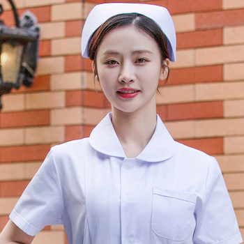 Шапка за медицинска сестра, памук и сатен, райета, плосък връх, отпечатано лого