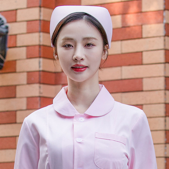 Шапка за медицинска сестра, памук и сатен, райета, плосък връх, отпечатано лого