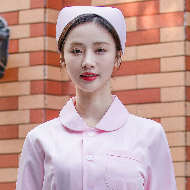 Шапка за медицинска сестра, памук и сатен, райета, плосък връх, отпечатано лого