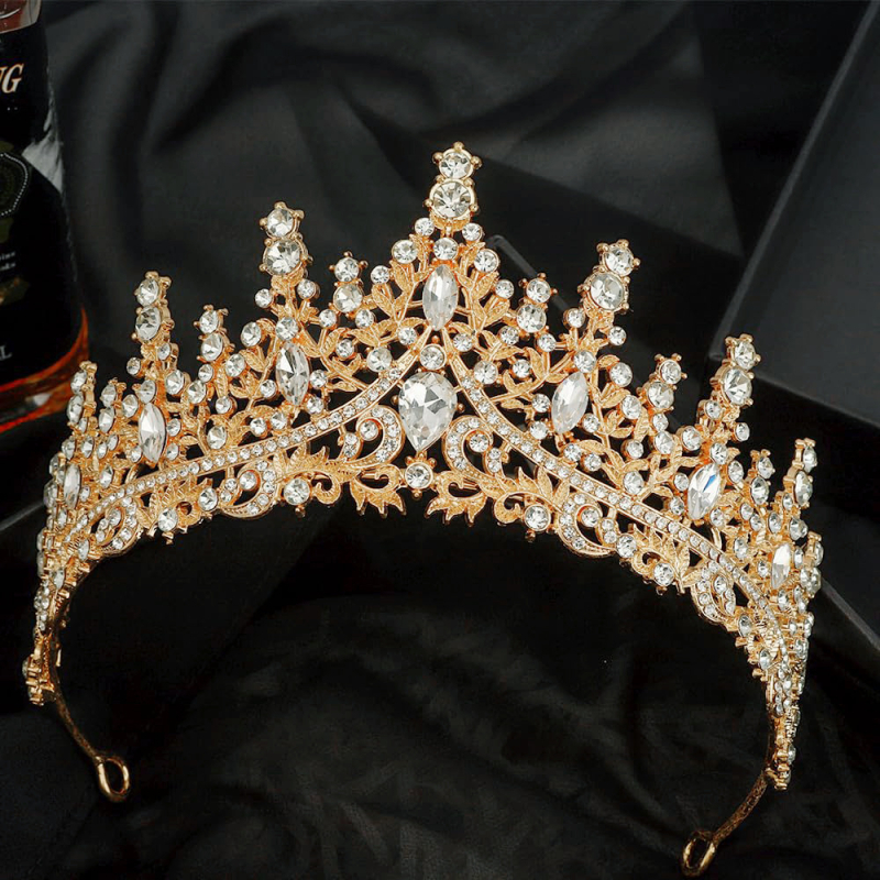 Женска корона от сплав със стъклени кристали, електроплатирана диадема за сватба
