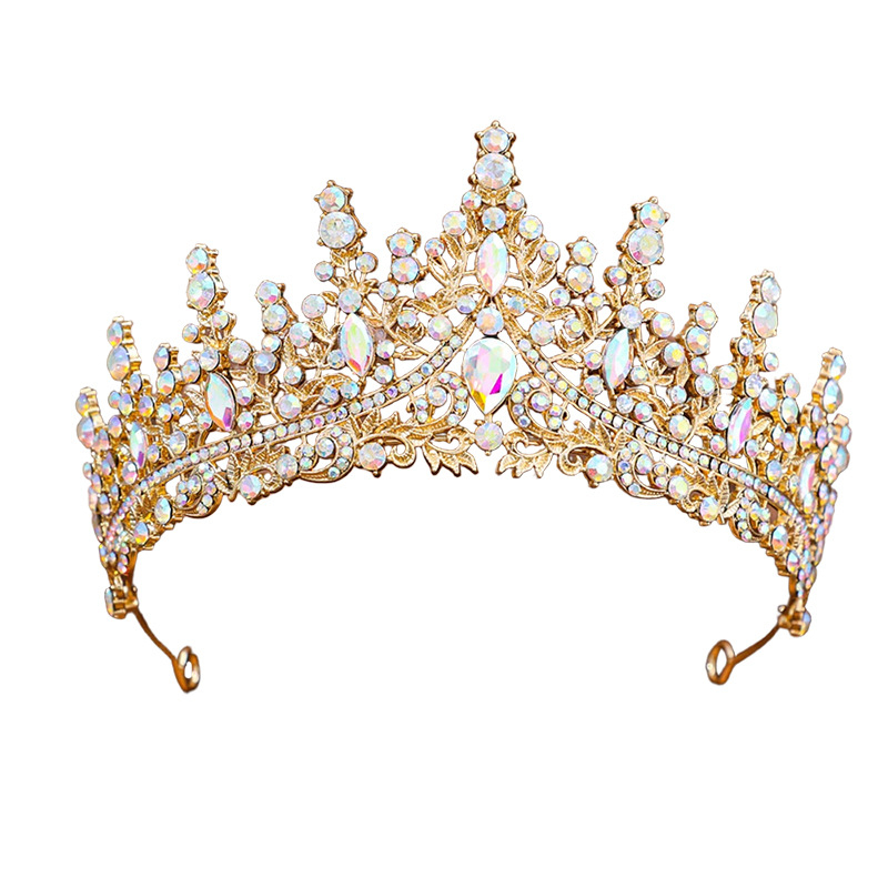 Женска корона от сплав със стъклени кристали, електроплатирана диадема за сватба