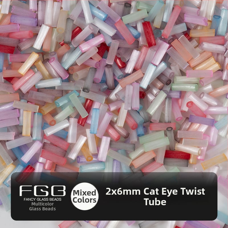 FGB Glass Beads Cat's Eye Brushed Twist Tube – Αξεσουάρ DIY για Κοσμήματα, Διακοσμητικά για Μαλλιά με Φούντες