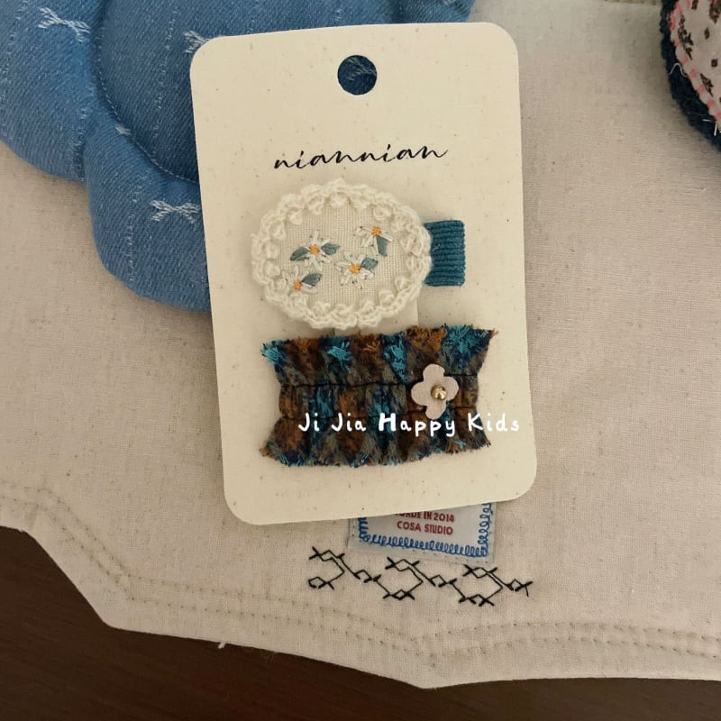 BB клип за коса - Флорална плетена тъкан - Ръчна изработка - Корейски стил за деца - Есен 2025