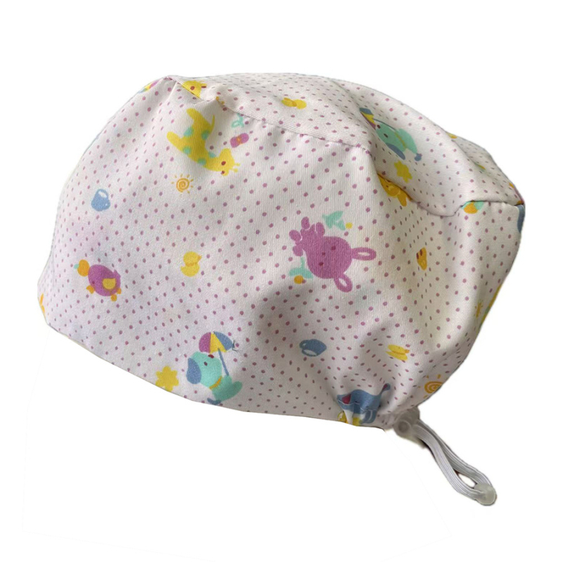 Pălărie operatorie unisex din bumbac, imprimeu, vârf plat, fără cozoroc