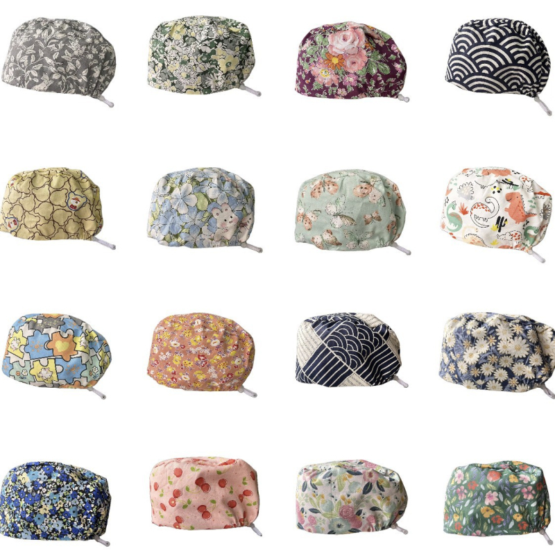 Pălărie operatorie unisex din bumbac, imprimeu, vârf plat, fără cozoroc