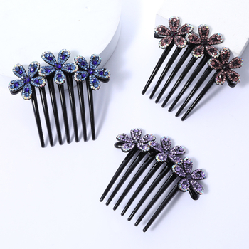 Корейски стил седемзъбен кристален гребен за коса, нехлъзгащ се, У-образен дизайн, диамантна обработка (материал: пластмаса/смола)