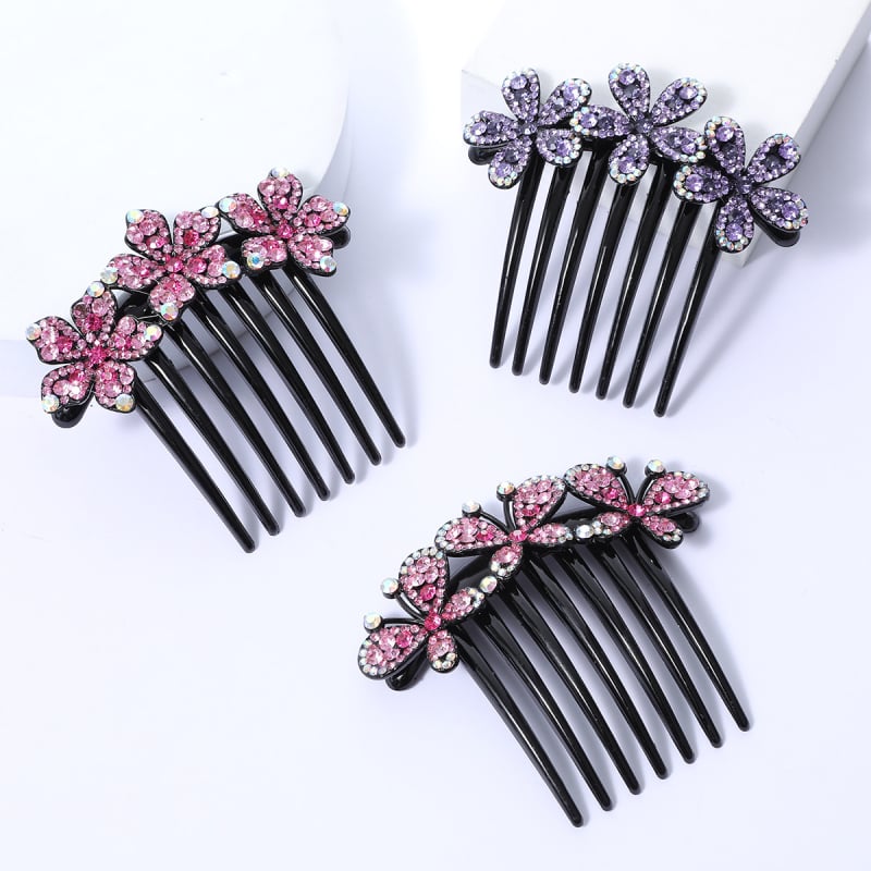 Корейски стил седемзъбен кристален гребен за коса, нехлъзгащ се, У-образен дизайн, диамантна обработка (материал: пластмаса/смола)