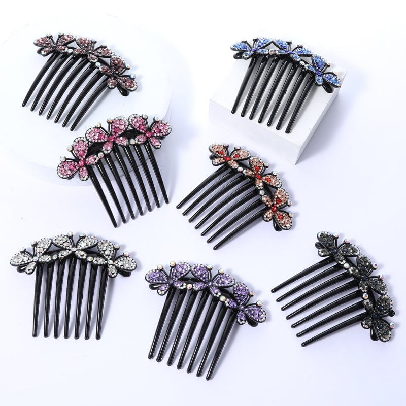 Корейски стил седемзъбен кристален гребен за коса, нехлъзгащ се, У-образен дизайн, диамантна обработка (материал: пластмаса/смола)