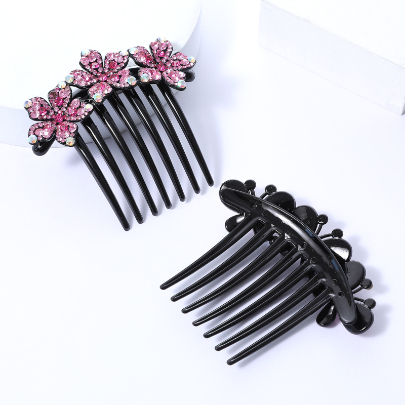 Корейски стил седемзъбен кристален гребен за коса, нехлъзгащ се, У-образен дизайн, диамантна обработка (материал: пластмаса/смола)