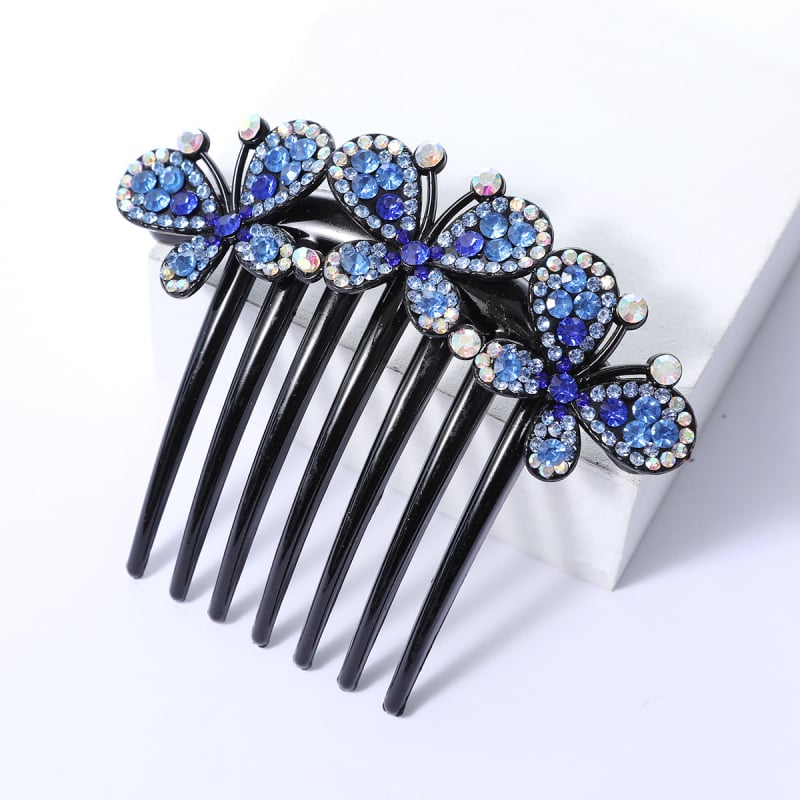 Корейски стил седемзъбен кристален гребен за коса, нехлъзгащ се, У-образен дизайн, диамантна обработка (материал: пластмаса/смола)