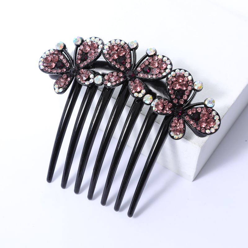 Корейски стил седемзъбен кристален гребен за коса, нехлъзгащ се, У-образен дизайн, диамантна обработка (материал: пластмаса/смола)