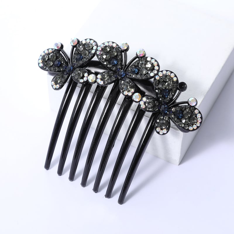 Корейски стил седемзъбен кристален гребен за коса, нехлъзгащ се, У-образен дизайн, диамантна обработка (материал: пластмаса/смола)
