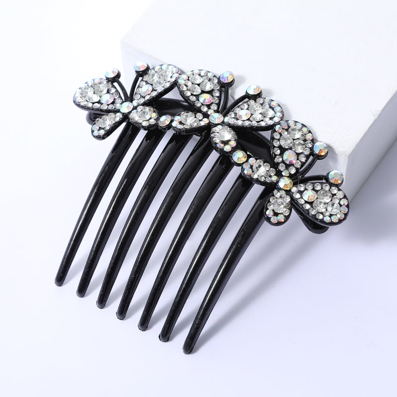 Корейски стил седемзъбен кристален гребен за коса, нехлъзгащ се, У-образен дизайн, диамантна обработка (материал: пластмаса/смола)