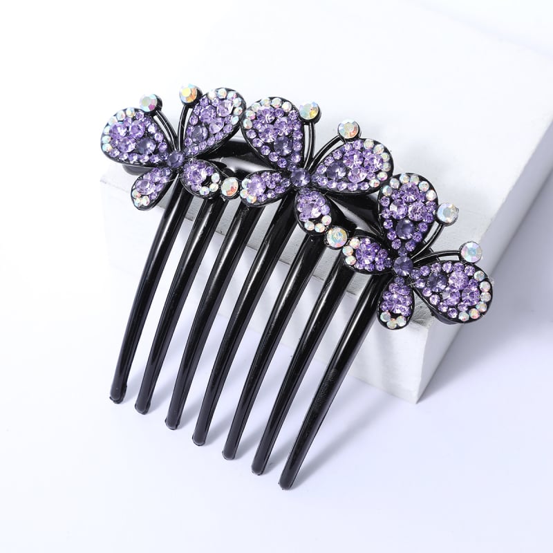 Корейски стил седемзъбен кристален гребен за коса, нехлъзгащ се, У-образен дизайн, диамантна обработка (материал: пластмаса/смола)