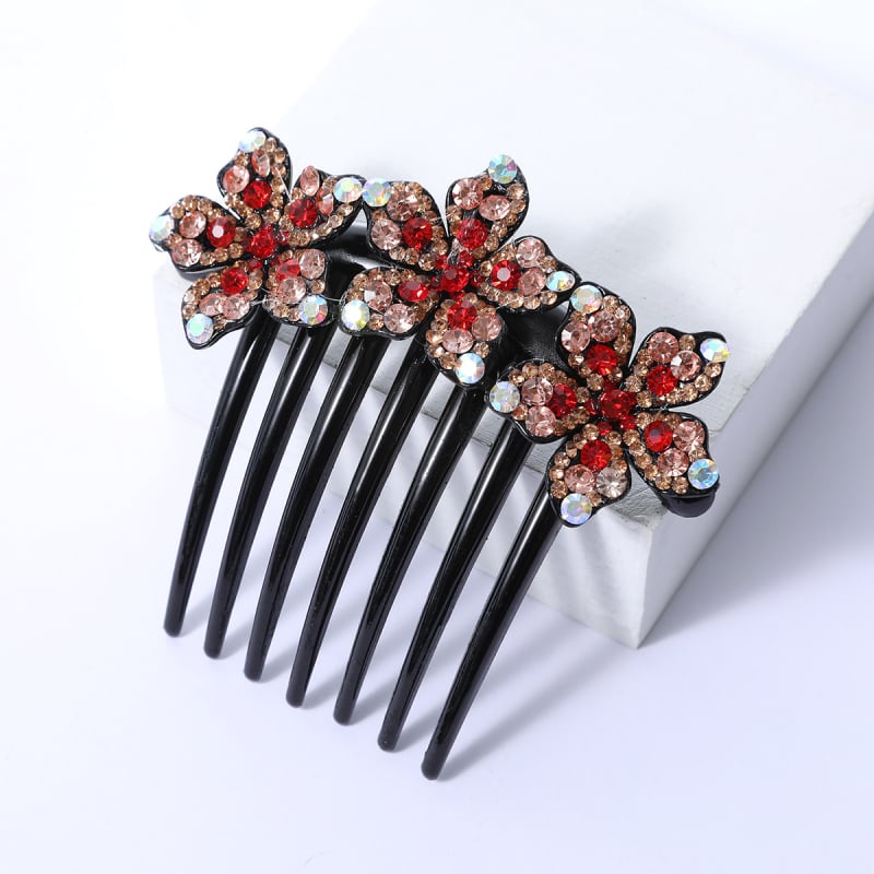 Корейски стил седемзъбен кристален гребен за коса, нехлъзгащ се, У-образен дизайн, диамантна обработка (материал: пластмаса/смола)