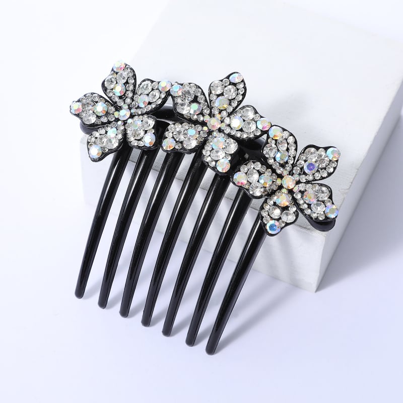 Корейски стил седемзъбен кристален гребен за коса, нехлъзгащ се, У-образен дизайн, диамантна обработка (материал: пластмаса/смола)