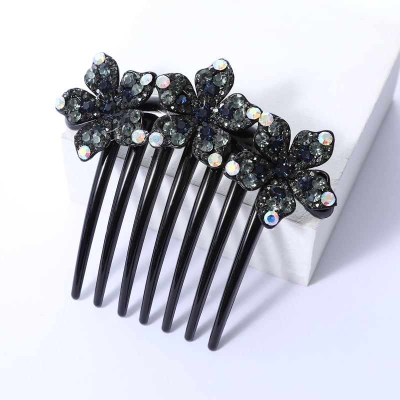 Корейски стил седемзъбен кристален гребен за коса, нехлъзгащ се, У-образен дизайн, диамантна обработка (материал: пластмаса/смола)