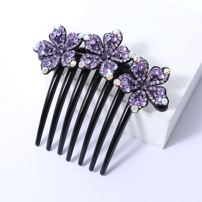 Корейски стил седемзъбен кристален гребен за коса, нехлъзгащ се, У-образен дизайн, диамантна обработка (материал: пластмаса/смола)