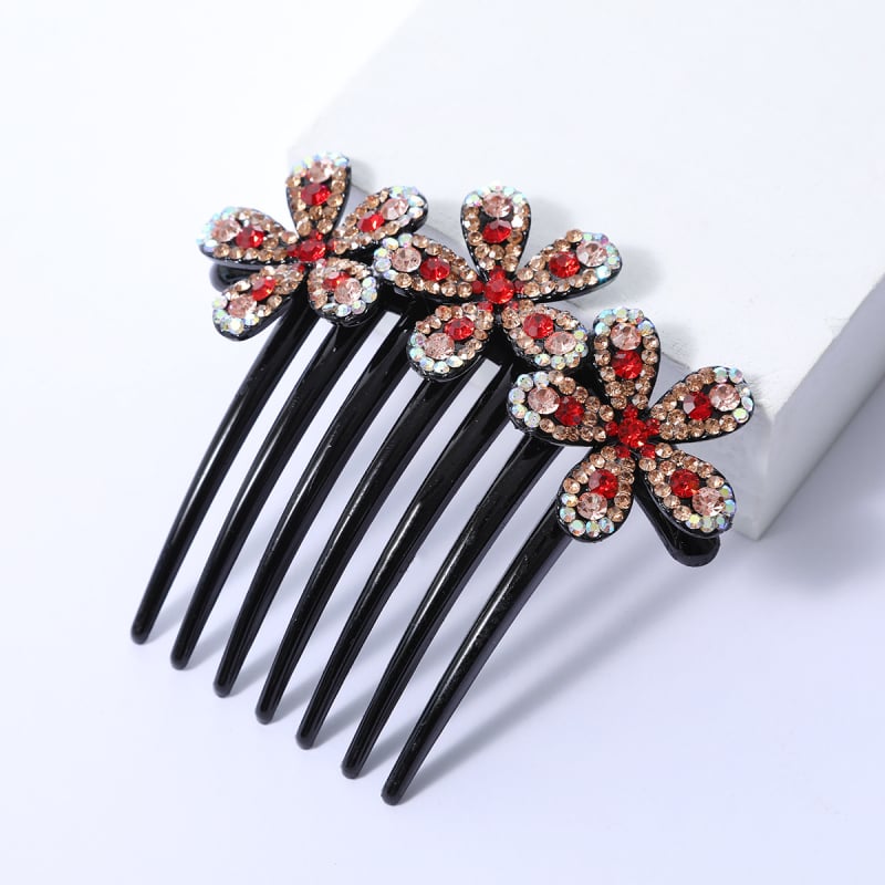 Корейски стил седемзъбен кристален гребен за коса, нехлъзгащ се, У-образен дизайн, диамантна обработка (материал: пластмаса/смола)