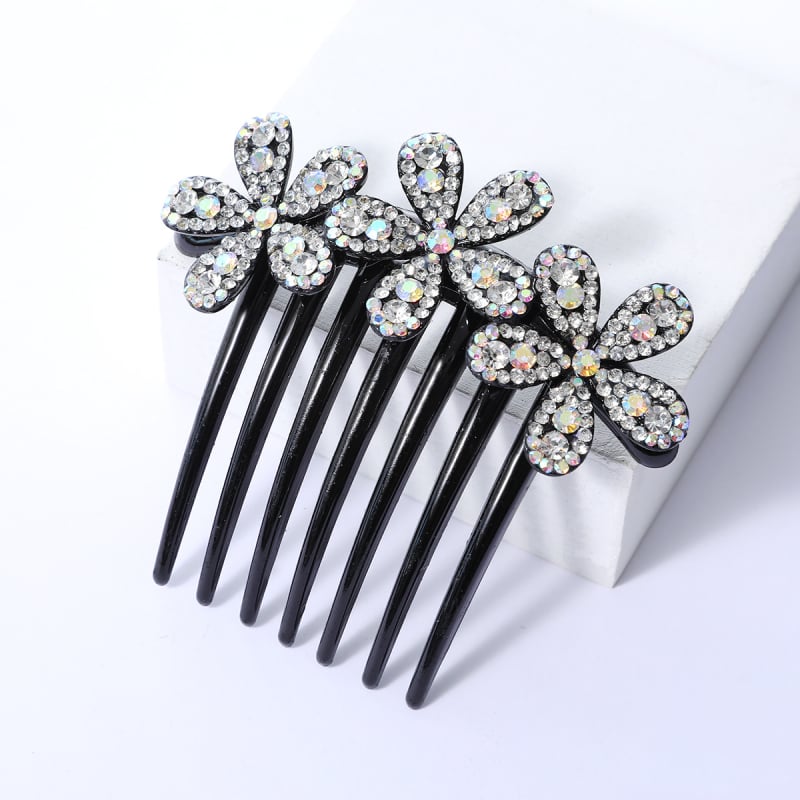 Корейски стил седемзъбен кристален гребен за коса, нехлъзгащ се, У-образен дизайн, диамантна обработка (материал: пластмаса/смола)