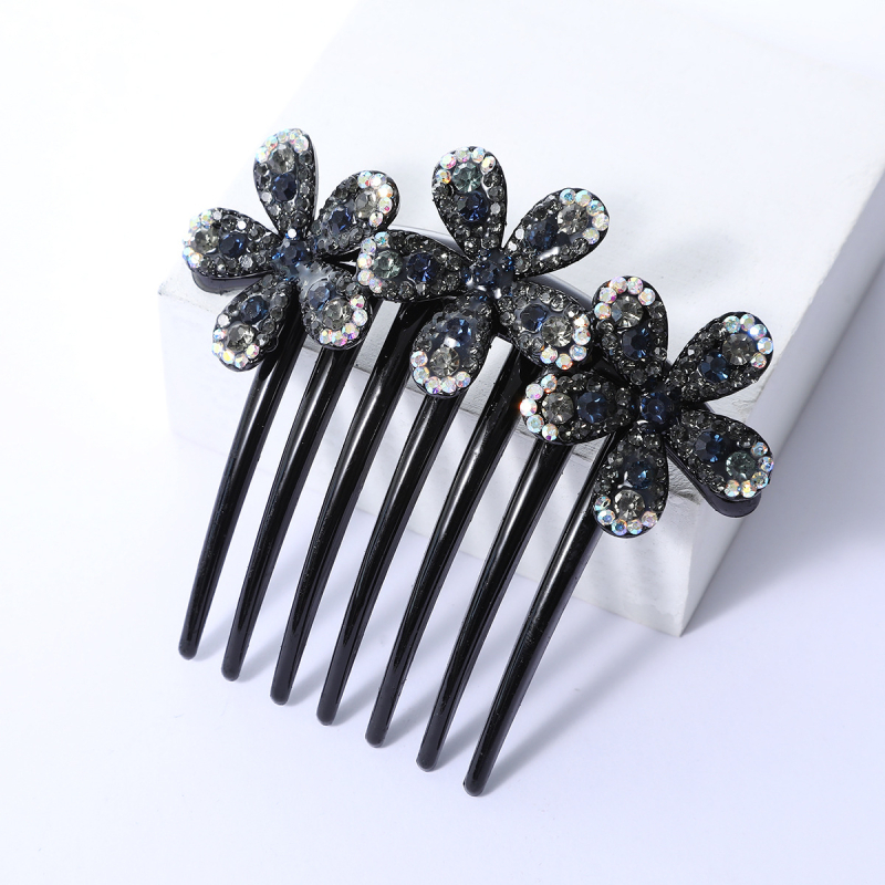 Корейски стил седемзъбен кристален гребен за коса, нехлъзгащ се, У-образен дизайн, диамантна обработка (материал: пластмаса/смола)