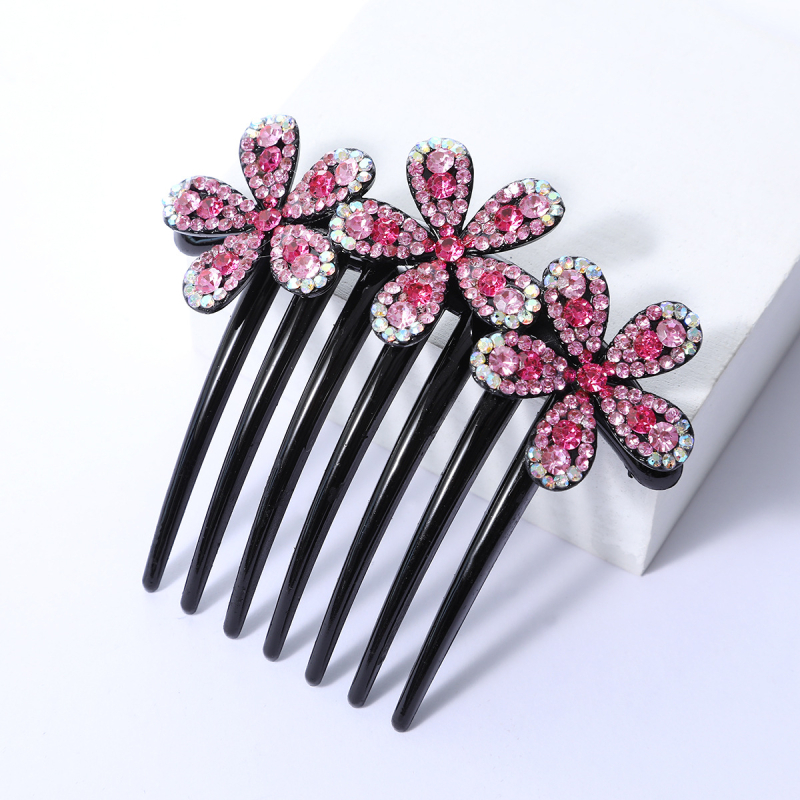 Корейски стил седемзъбен кристален гребен за коса, нехлъзгащ се, У-образен дизайн, диамантна обработка (материал: пластмаса/смола)