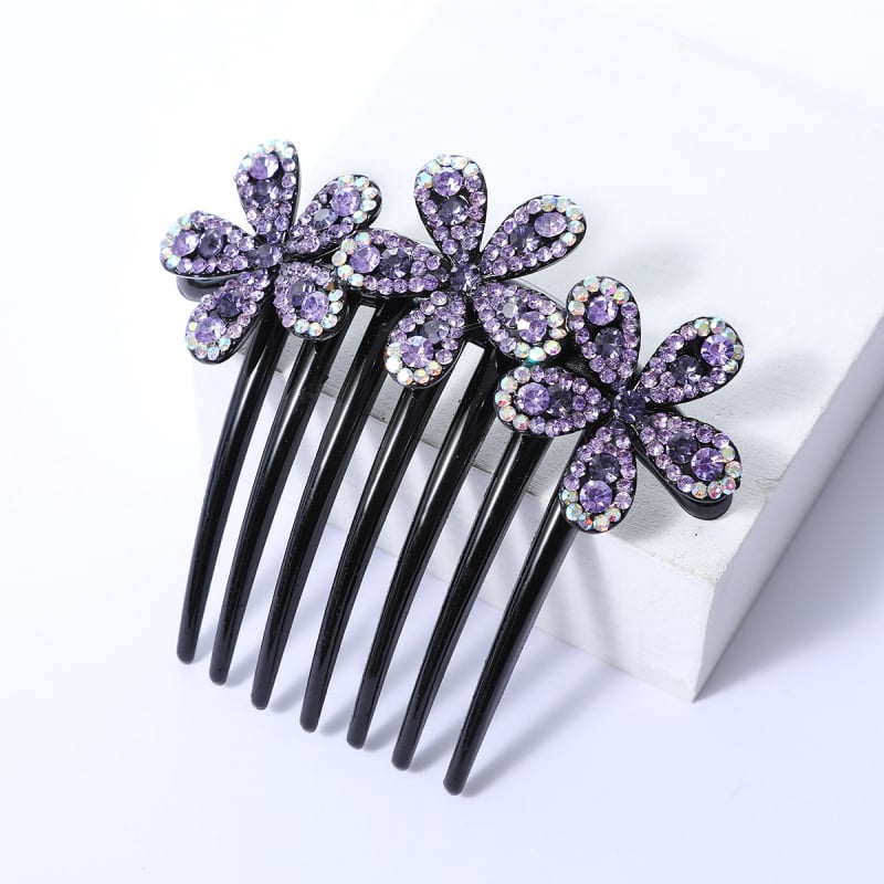 Корейски стил седемзъбен кристален гребен за коса, нехлъзгащ се, У-образен дизайн, диамантна обработка (материал: пластмаса/смола)