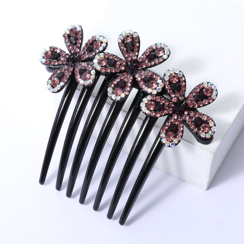 Корейски стил седемзъбен кристален гребен за коса, нехлъзгащ се, У-образен дизайн, диамантна обработка (материал: пластмаса/смола)