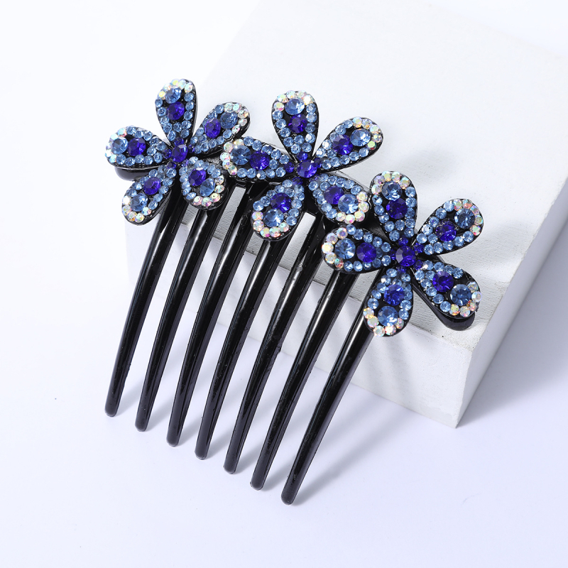 Корейски стил седемзъбен кристален гребен за коса, нехлъзгащ се, У-образен дизайн, диамантна обработка (материал: пластмаса/смола)