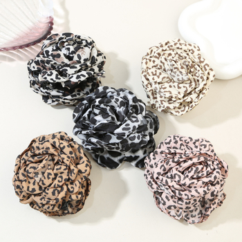 Ръчно изработена щипка за коса с леопардов принт и цвете – акула клип за задната част на главата, плат и PS материал, стил лукс