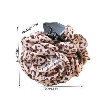 Ръчно изработена щипка за коса с леопардов принт и цвете – акула клип за задната част на главата, плат и PS материал, стил лукс