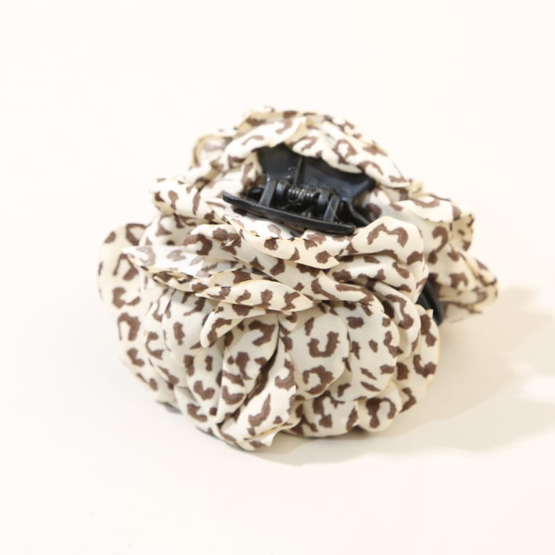 Ръчно изработена щипка за коса с леопардов принт и цвете – акула клип за задната част на главата, плат и PS материал, стил лукс