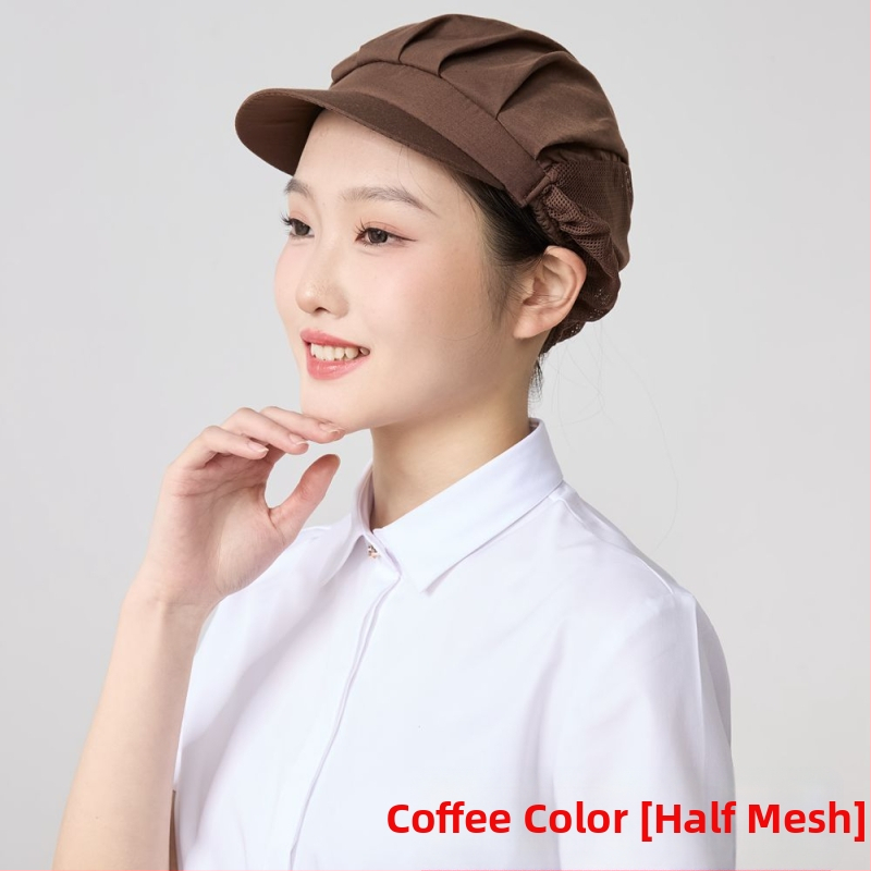 Sieťová čiapka pre potravinárske závody, polyester, twill tkanie, monochromatický vzor, kórejský štýl.