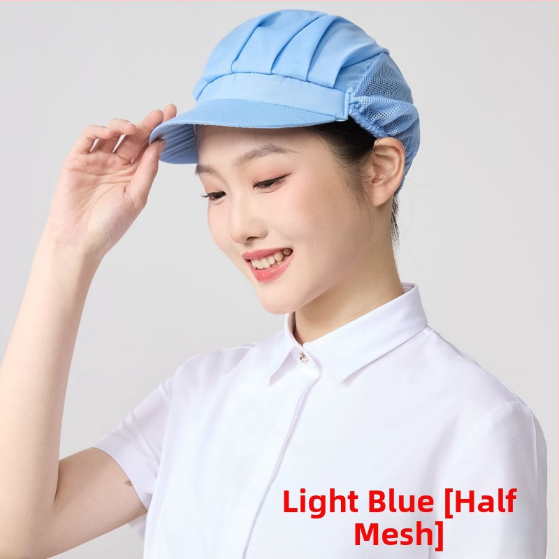 Sieťová čiapka pre potravinárske závody, polyester, twill tkanie, monochromatický vzor, kórejský štýl.