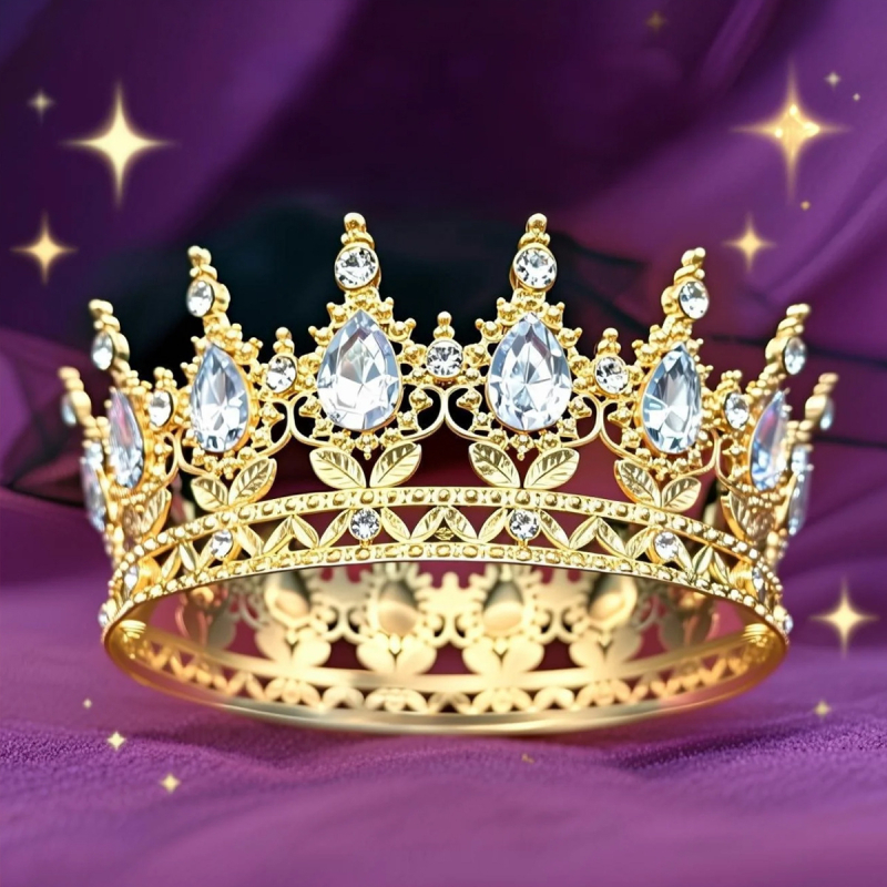 Krona za glavu od legure s 16 kapljicastih kristala, elektroplating, unisex stil, ukras za tortu