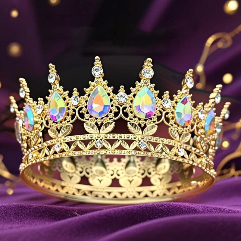 Krona za glavu od legure s 16 kapljicastih kristala, elektroplating, unisex stil, ukras za tortu